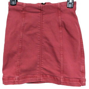 Free People Red Pencil Mini Skirt sz 2 Denim